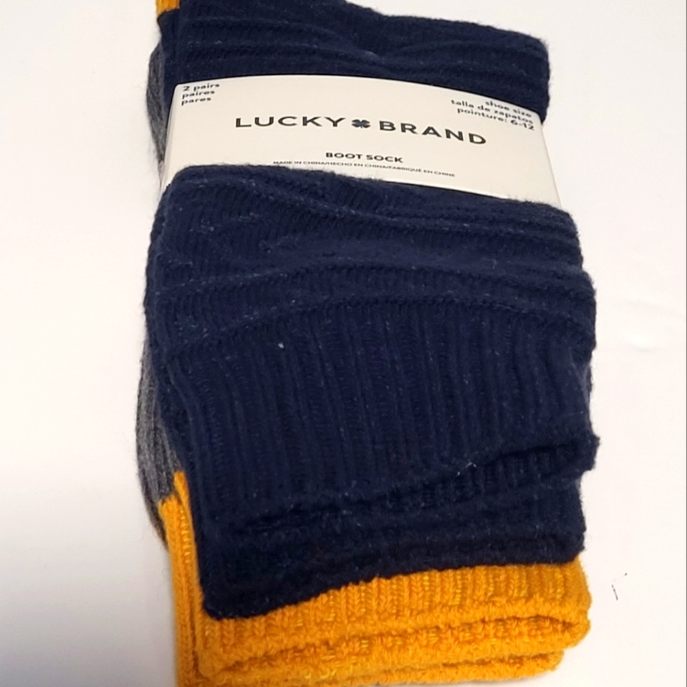 Lucky Brand 2-Pack Super Soft Boot Socks, Men's Shoe Size 6-12, Gray/Navy Blue